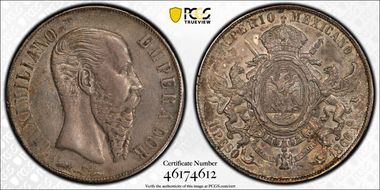 1866-Mo Peso Maximilian KM-388.1  Ag AU53