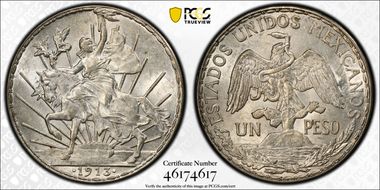 1913 Peso Caballito KM-453  Ag MS61