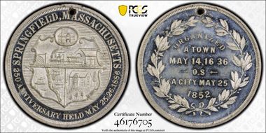 1886 SC$1 HK-609 White Metal 250th Anniv. Springfield MA N1