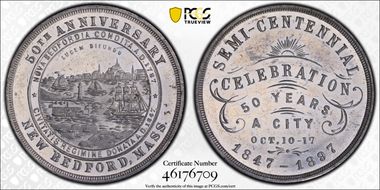 1897 Medal HK-640 Aluminum New Bedford Semicentennial MS62