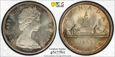 1965 S$1 Type 1 Sm Beads, Pt 5 MS63