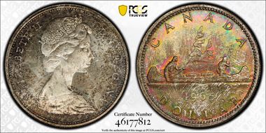 1965 S$1 Type 2 Sm Beads, Bl 5 MS63