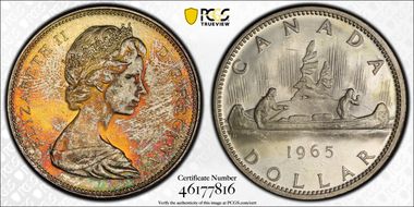 1965 S$1 Type 3 Lg Beads, Bl 5 MS65