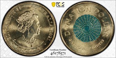 2021 $1 Donation Dollar Colorized MS65