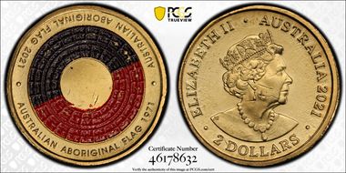 2021 $2 50th Ann Aboriginal Flag Colorized MS64