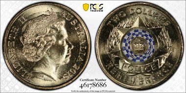 2019 $2 Police Remembrance Colorized MS67