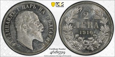 1910 2 Leva KM-29  Ag AU58