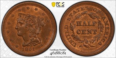 1851 1/2C MS64RB