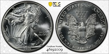 1990 $1 Silver Eagle MS69