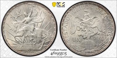 1910 Peso Caballito KM-453  Ag MS61