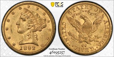 1892-CC $5 MS61