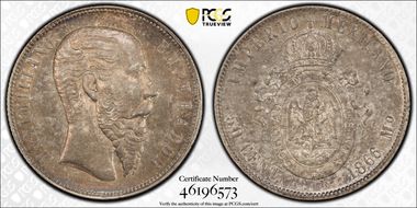 1866-Mo 50C Maximilian KM-387  Ag MS63