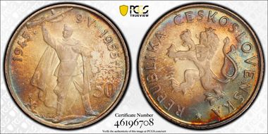 1955 50 Kor Liberation KM-44  Ag MS64
