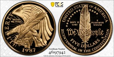 1987-W $5 Constitution PR70DCAM