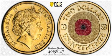2012-C $2 Remembrance Day Colorized MS65