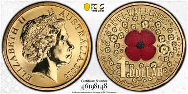 2015 $1 WWI War Heroes-Red Poppy Colorized MS67