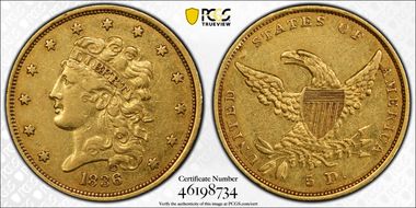 1836 $5 HM-1 XF40
