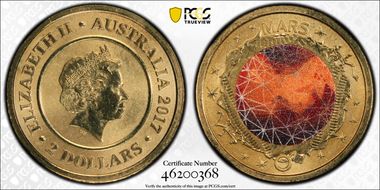 2017 $2 Planetary Coins Mars Colorized MS69