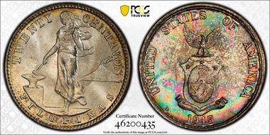 1945-D 20C KM-182  Ag MS66