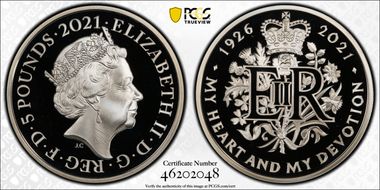 2021 £5 Queens 95th Birthday Ag PR70DCAM