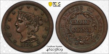1854 1/2C MS63BN