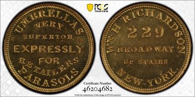 No Date Token Miller NY-657 Brass WM. H. Richardson MS63