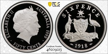 1999 50C 1918 6d Ag PR70DCAM