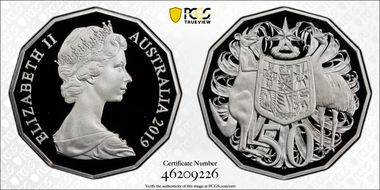 2019 50C Dodecagon 50C 50th Ann. Ag A. Machin Effigy PR69DCAM