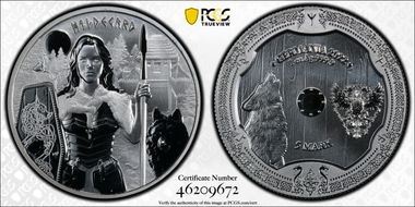 2022 "5 Mk" Hildegard - Valkyries 1oz Ag Fantasy Issue MS69