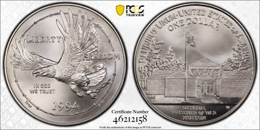 1994-W $1 P. O. W. MS69
