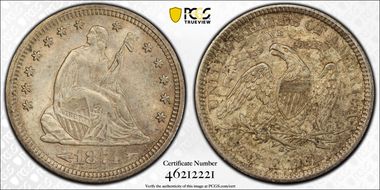 1874-S 25C Arrows AU58