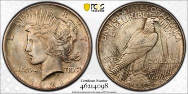 1921 $1 High Relief, Peace MS66