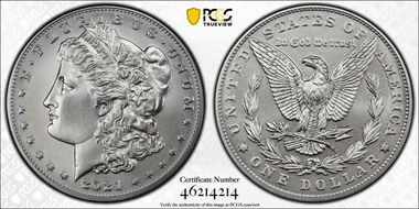 2021 $1 Morgan Dollar 100th Anniversary First Strike MS70