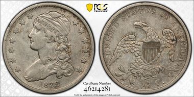 1838 25C Capped Bust XF40