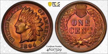 1894/1894 1C Doubled Date MS65+ RB