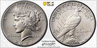 2021 $1 Peace Dollar 100th Anniversary MS69