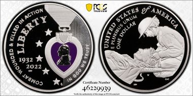2022-W $1 National Purple Heart Hall of Honor Colorized PR69DCAM