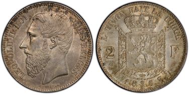 1867 2 Fr Crown w/ Cross KM-30.1  Ag MS64