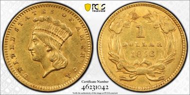 1856 G$1 Slanted 5 AU55