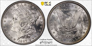 1887 $1 VAM 5 Doubled Date MS64