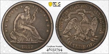 1877 50C Transitional Rev Die  WB-102 VF25