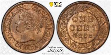 1858 1C ↑↑ Bronze, Broken Vine MS63BN