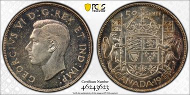 1945 50C Wide Date MS63