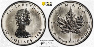 1988 $50 Maple Leaf/Pt MS64