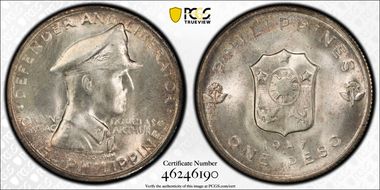1947-S Peso Douglas MacArthur KM-185  Ag MS65