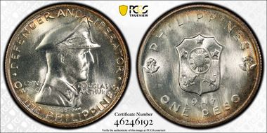 1947-S Peso Douglas MacArthur KM-185  Ag MS66