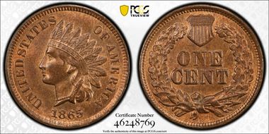 1865 1C Fancy 5 MS64RB