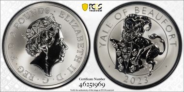 2023 £2 Yale of Beaufort Rev PR The Tudor Beasts First Strike PR69