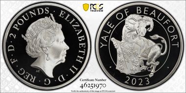 2023 £2 Yale of Beaufort 1oz Ag The Tudor Beasts First Strike PR69DCAM