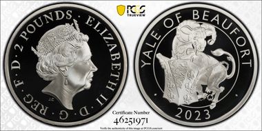 2023 £2 Yale of Beaufort 1oz Ag The Tudor Beasts First Strike PR70DCAM